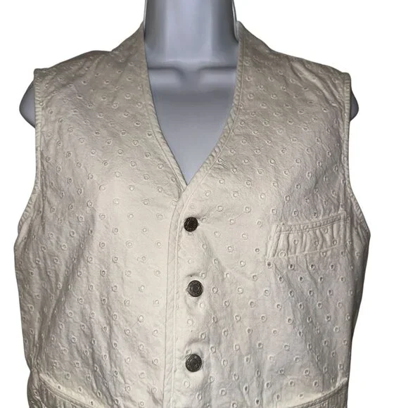 Vintage Guess Point Bottom Vest Juniors L Cream White Eyelet Tie in Back Retro - Picture 2 of 11